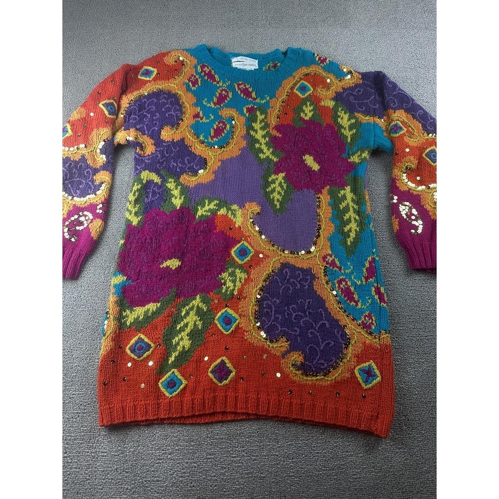 Vintage Jennifer Reed Sweater Women S Multi Color Hand-Knit Paisley Floral Artsy - Picture 8 of 8